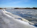 River Atmata and bridge in winter, Lithuania Royalty Free Stock Photo