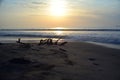 Beautiful long exposure photography of sunrise at sea shore Royalty Free Stock Photo