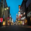 Beautiful long exposure shot of Tokyo cityscape at the Kabukicho Sakura-dori street in Shinjuku district ok Tokyo Royalty Free Stock Photo