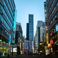 Beautiful long exposure shot of Tokyo cityscape at the Kabukicho street in Shinjuku district, Tokyo Japan. Royalty Free Stock Photo