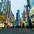 Beautiful long exposure shot of Tokyo cityscape at the Kabukicho street in Shinjuku district, Tokyo Japan. Royalty Free Stock Photo