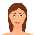 Beautiful long hair brunette woman with beauty hairstyle female model. Portrait of smiling woman. Vector illustration