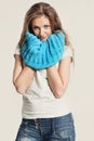 Beautiful girl in a blue scarf Royalty Free Stock Photo