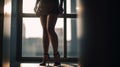 Beautiful long legs with high heels of a woman wearing short skirt in silhouette. Generative AI