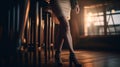 Beautiful long legs with high heels of a woman wearing short skirt in silhouette. Generative AI Royalty Free Stock Photo