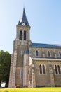 Beautiful long shot of Notre-Dame-de-l`Assomption church La Lande Patry, Normandy, France