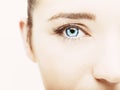 Beautiful insightful look gray woman`s eye