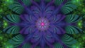 Beautiful loopable fractal video with a detailed rotating interchanging green,pink,purple and blue flower