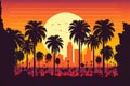 Beautiful Los Angeles skyline and palm trees at sunset Royalty Free Stock Photo