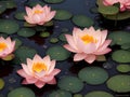 beautiful lotus blooms all over the pond