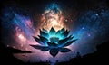 Beautiful lotus flower in cosmic space. generative ai. Royalty Free Stock Photo