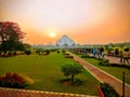 Beautiful Lotus temple in Delhi with sun set