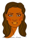 Beautiful Lovely feminine face Portrait Brunette woman with long brown Curly Hair. Line drawing Royalty Free Stock Photo