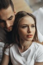 Beautiful loving couple kissing in bed Royalty Free Stock Photo