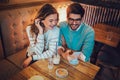 Beautiful loving couple sitting in a cafe drinking coffee Royalty Free Stock Photo