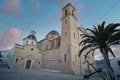 Beautiful low angle shot of a church with a tree. Beautiful architecture in Altea Spain