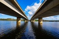 Beautiful low angle view of Commonwealth Avenue Bridge above Lake Burley Griffin Australia Royalty Free Stock Photo