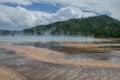 Beautiful low eye level view of Grand Prismatic Spring inside of Yellowstone National Park Royalty Free Stock Photo