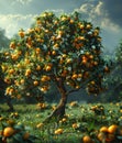 Beautiful lush orange tree orchard in the sunlight Royalty Free Stock Photo