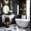 beautiful and luxurious bathroom design with black basic colors