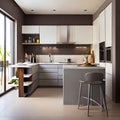 Beautiful modern white and grey kitchen interior design. generative AI Royalty Free Stock Photo