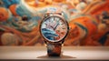Beautiful luxurious watch with colorful art paint background