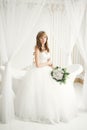 Beautiful luxury bride in elegant white dress