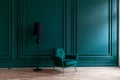 Beautiful luxury classic blue green clean interior room in classic style with green soft armchair. Vintage antique blue-green Royalty Free Stock Photo