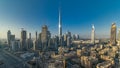 Beautiful luxury Dubai downtown aerial top view at sunset , Dubai, United Arab Emirates