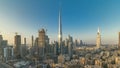 Beautiful luxury Dubai downtown aerial top view at sunset , Dubai, United Arab Emirates