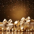 Beautiful luxury gold Christmas background with a border of fir branches Royalty Free Stock Photo