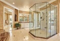 Beautiful luxury marble bathroom interior in beige color Royalty Free Stock Photo