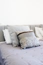 Beautiful luxury pillow on sofa decoration in livingroom interior Light Vintage gray colors Royalty Free Stock Photo