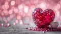 Beautiful red heart made of ruby gemstone on a pink background. AI generated. Royalty Free Stock Photo