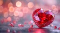 Beautiful red heart made of ruby gemstone on a pink background. AI generated. Royalty Free Stock Photo