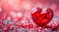 Beautiful red heart made of ruby gemstone on a pink background. AI generated. Royalty Free Stock Photo