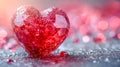 Beautiful red heart made of ruby gemstone on a pink background. AI generated. Royalty Free Stock Photo