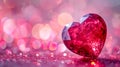 Beautiful red heart made of ruby gemstone on a pink background. AI generated. Royalty Free Stock Photo