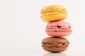 Macarons Pile, Colorful Stack of three Macarons, isolated on white background, copy space