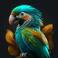 Beautiful macaw parrot bird isolated on black background, close up AI Generated Royalty Free Stock Photo