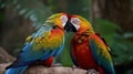 Beautiful macaws preening their feathers created with Generative AI Royalty Free Stock Photo