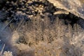 Beautiful macro photo of frozen frost on the river