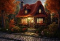 Beautiful Magic Fairy House in Fairy Forest extreme closeup. Generative AI Royalty Free Stock Photo