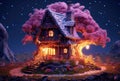 Beautiful Magic Fairy House in Fairy Forest extreme closeup. Generative AI Royalty Free Stock Photo