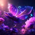 Beautiful magic floral background. 3d render illustration. Purple flowers AI Generated Royalty Free Stock Photo