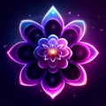 Beautiful magic flower with glowing neon effect on dark background. Vector illustration. AI generated Royalty Free Stock Photo