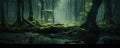 Beautiful magic forest in dark background. Magical fantasy or fairy scenery, night in a forest, copy space for text Royalty Free Stock Photo