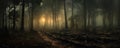 Beautiful magic forest in dark background. Magical fantasy or fairy scenery, night in a forest, copy space for text