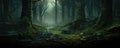 Beautiful magic forest in dark background. Magical fantasy or fairy scenery, night in a forest, copy space for text Royalty Free Stock Photo