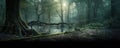 Beautiful magic forest in dark background. Magical fantasy or fairy scenery, night in a forest, copy space for text